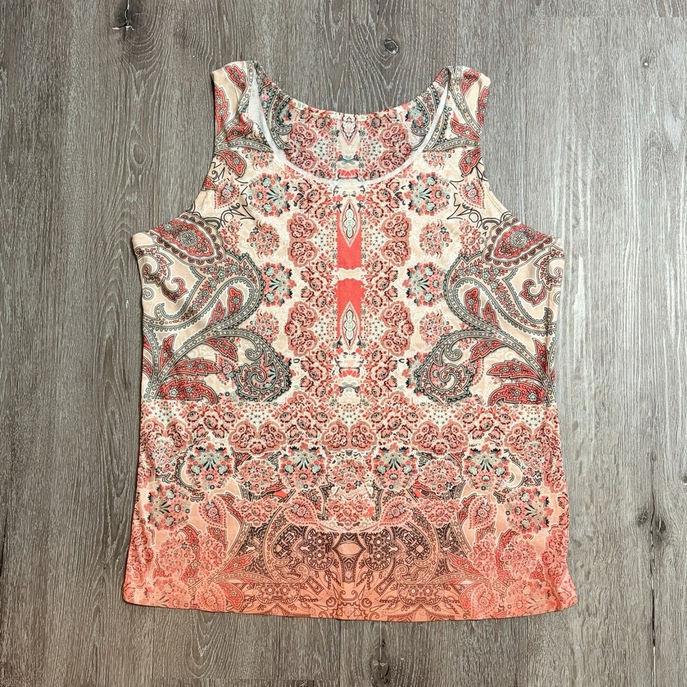 Sleeveless Women's  Top Sz XL Boho, Gypsy  Orange/Multi Western Paisley Print